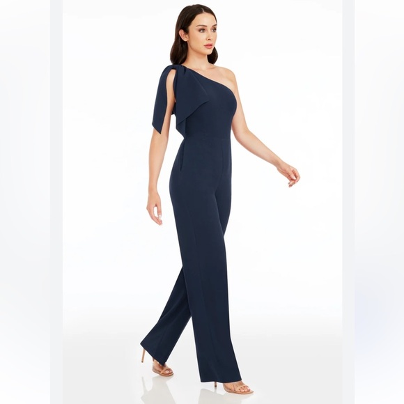 DRESS THE POPULATION Tiffany Jumpsuit one shoulder midnight navy blue XXL NWT - Picture 2 of 7